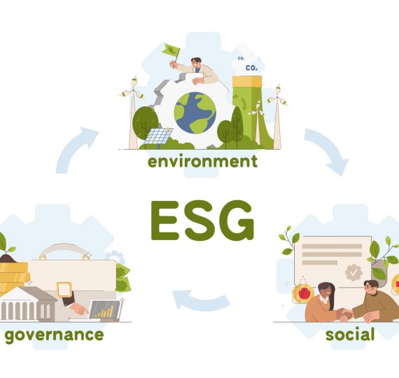 ESG, sustainable investing flat concept. Environment, social and governance. Environmental and corporate responsibility in business company. Ethical and responsible management system.